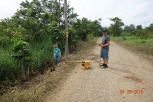 Andrew and Melanie are getting water needed to run the drill rig.