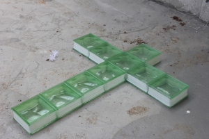 The Cross made from glass blocks.